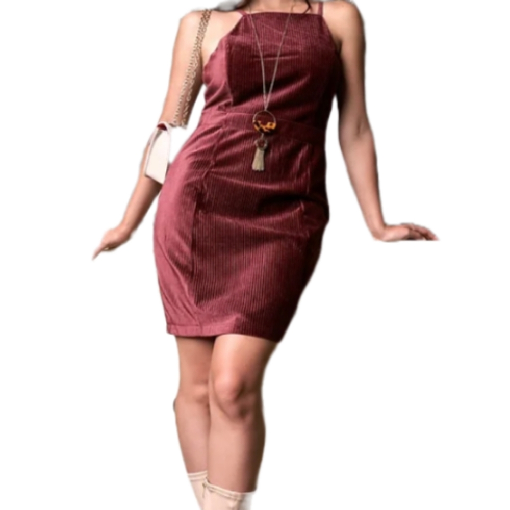 Corduroy Square Neck Mini Dress
